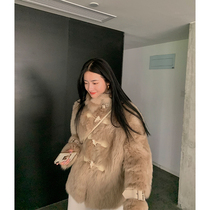 CC fur white tea Toka good wear horn buckle imported Tuscan fur coat women