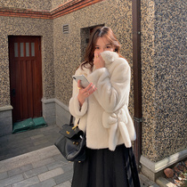 CC fur big white rabbit pocket has bright spot long short imported purple standard mink fur coat female