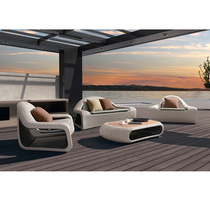 Outdoor rattan choreography Creative casual sofa Living room sofa tea table Composition Three sets of villa imitation rattan furniture