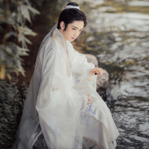 Ming Hanfu Male fairy ancient costume Knight scholar Wide sleeve hand-collar kimono skirt Son Chinese style white suit Spring and Autumn