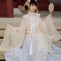 Ming Hanfu female flower story Summer fairy thin cabbage original three-piece set standing collar cloud shoulder Chinese style ancient costume