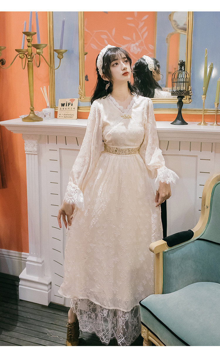 实拍现货 收腰显瘦民国风连衣裙子文艺复古裙子 上架 40以上