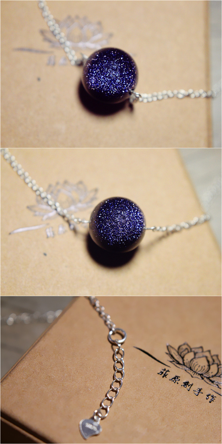 买一送三包邮宇宙星空蓝砂石项链女纯银 星空吊坠锁骨链古寺加持