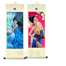 Scroll Country Painting Silk Hanging Painting Poster Custom Ancient Dress Writing Real Photo Scrolls Custom Solid Wood Chinese Film Hanging Shaft