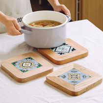 Tree-day-style solid wood flower brick heat insulation cushion home waterproof and oil-proof dining cushion anti-burn table cushion heat insulation pan cushion disc cushion