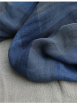 Brand order surplus clear dark blue checkered pure linen fabric
