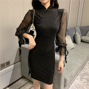 Girl’s dark and shining cheongsam dress