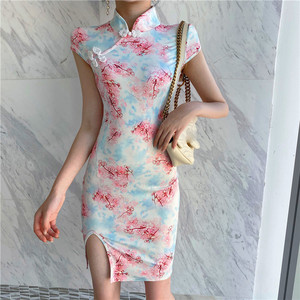 Gradient Decor split temperament cheongsam dress