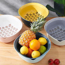 Drain Basket Nordic Style Fruit Plate Kitchen Vegetable Washing Basket Plastic Double Layer Round Creative Fruit Basket Washing Fruit Basket Large