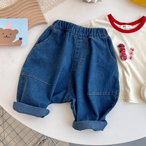Spring and autumn new ins foreign style 2 baby childrens jeans 1-3 years old baby Harlan loose pants boys trousers 4