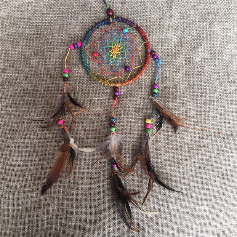 继承者们印第安捕梦网成品diy材料汽车挂件挂饰风铃羽毛织梦网