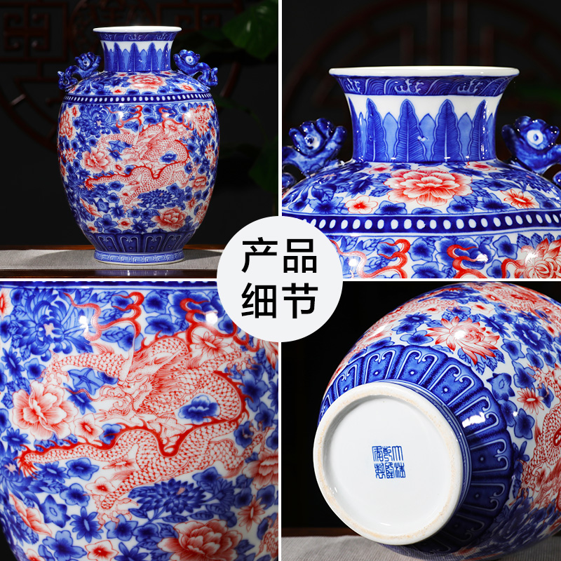 Jingdezhen ceramics youligong dragon pattern of blue and white porcelain vase flower arranging new Chinese style household furnishing articles sitting room adornment