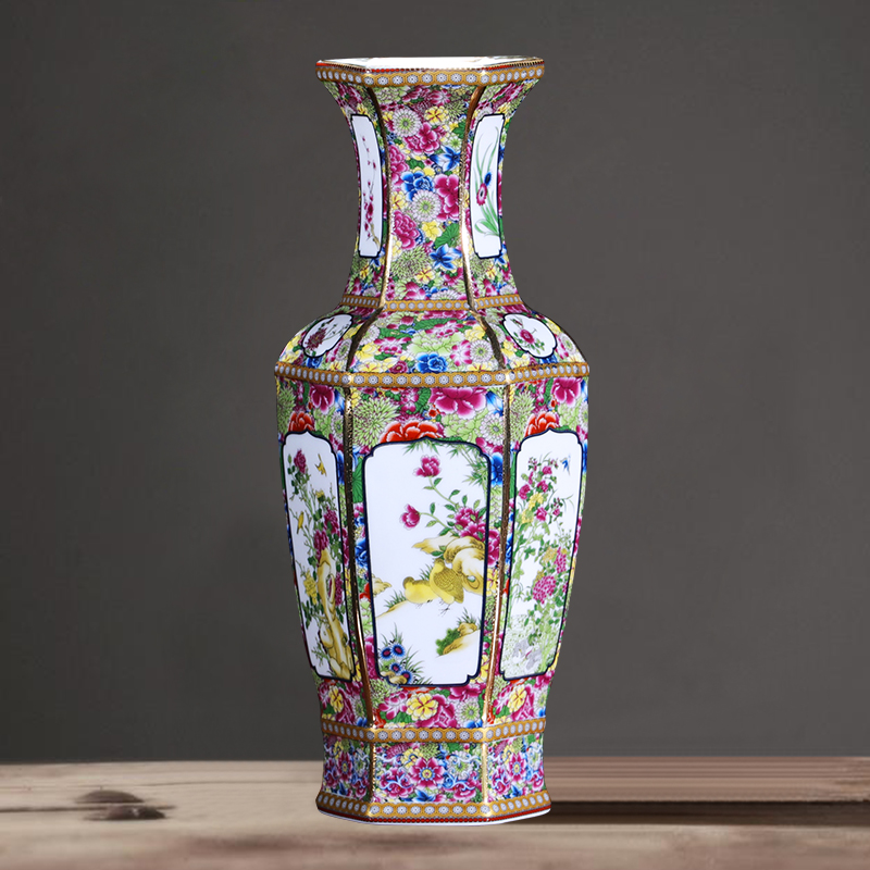 Jingdezhen ceramics vase imitation qianlong colored enamel vase retro flower arranging place, Chinese style household ornaments