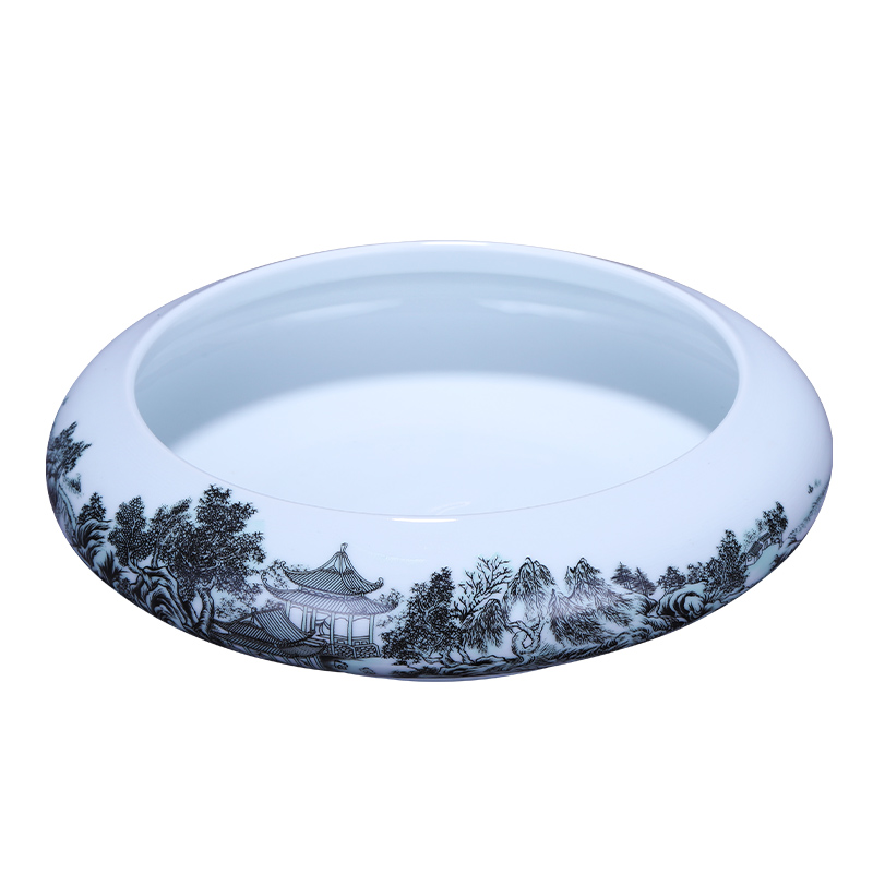 Jingdezhen blue and white porcelain tea to wash to the ceramic writing brush washer from large - sized washing water lily flower pot ashtray home furnishing articles