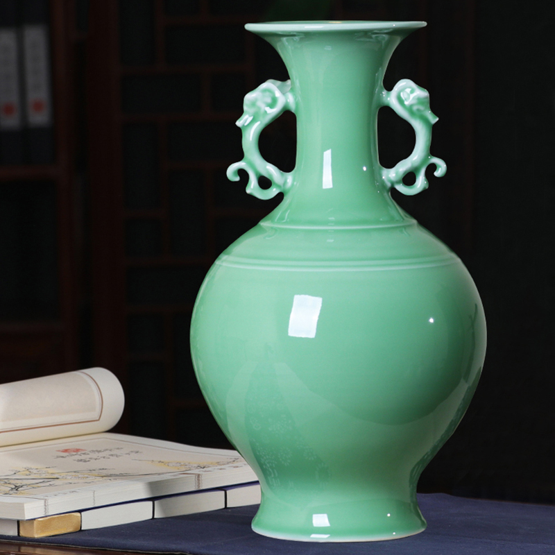 Jingdezhen ceramic green glaze antique vase floral outraged living room flower arranging modern classical household rich ancient frame furnishing articles