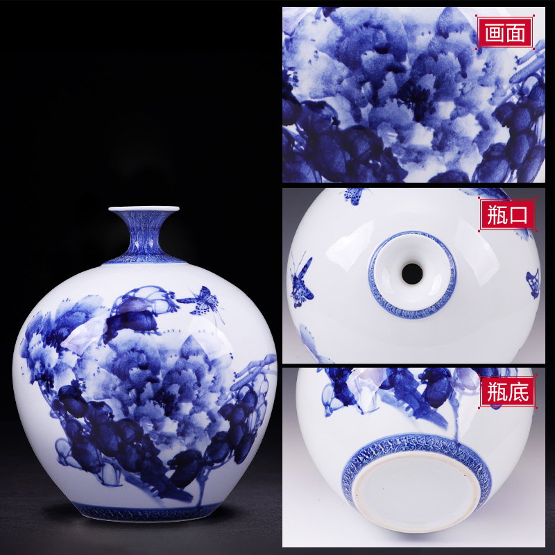 Checking porcelain vase son hand - made of blue and white porcelain of jingdezhen ceramics Chinese flower arranging household act the role ofing is tasted furnishing articles sitting room