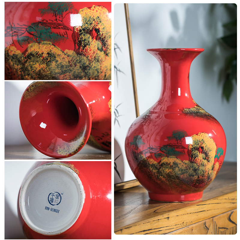 Jingdezhen ceramics hand draw freehand brushwork in traditional Chinese red vase Chinese flower arranging rich ancient frame sitting room adornment is placed