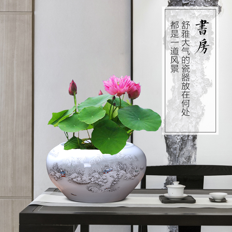 Jingdezhen ceramic aquarium fish bowl place large goldfish turtle writing brush washer aquarium water lily pot cylinder