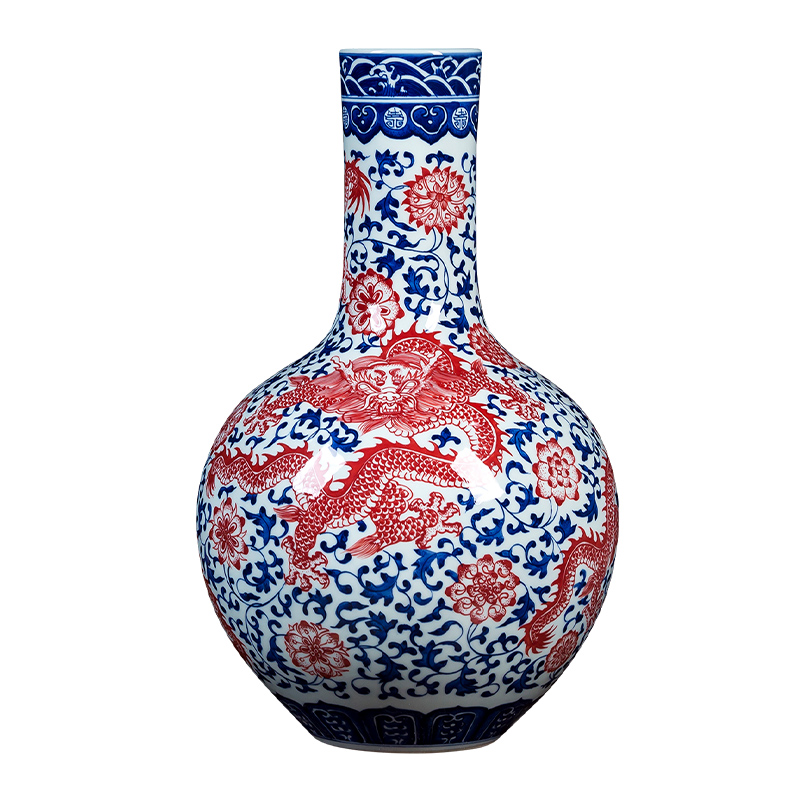 Jingdezhen ceramics glaze color hand - made under archaize youligong red blue and white porcelain vase tree decorations furnishing articles