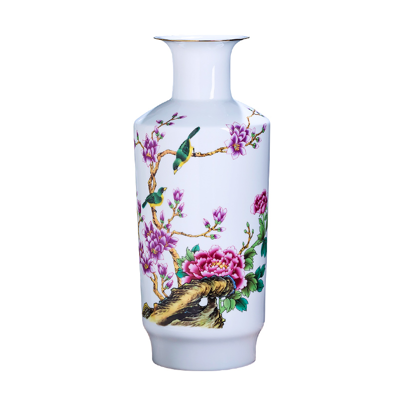 Jingdezhen ceramics powder enamel vase furnishing articles thin body porcelain flower arrangement sitting room adornment of Chinese style household wealth and CV 18
