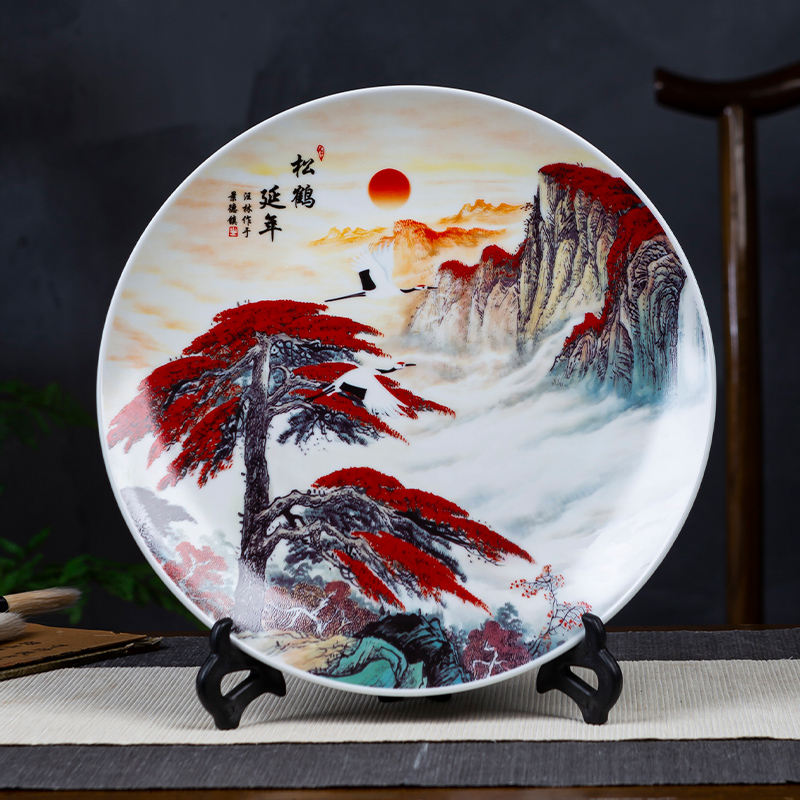 Jingdezhen ceramics ten inches of landscape painting decorative plate hang dish sit plate household crafts are rich ancient frame office