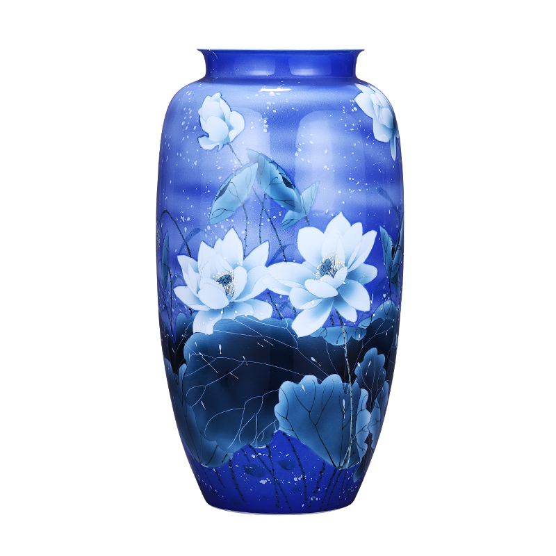 Jingdezhen ceramics hand - made large blue and white porcelain vase furnishing articles fragrant lotus pond sitting room of Chinese style household ornaments