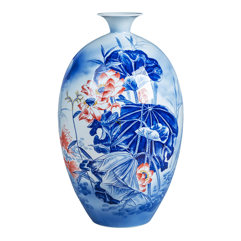 Jingdezhen ceramics hand - made porcelain of gold, blue and white porcelain vase lotus sitting room of Chinese style household ornaments