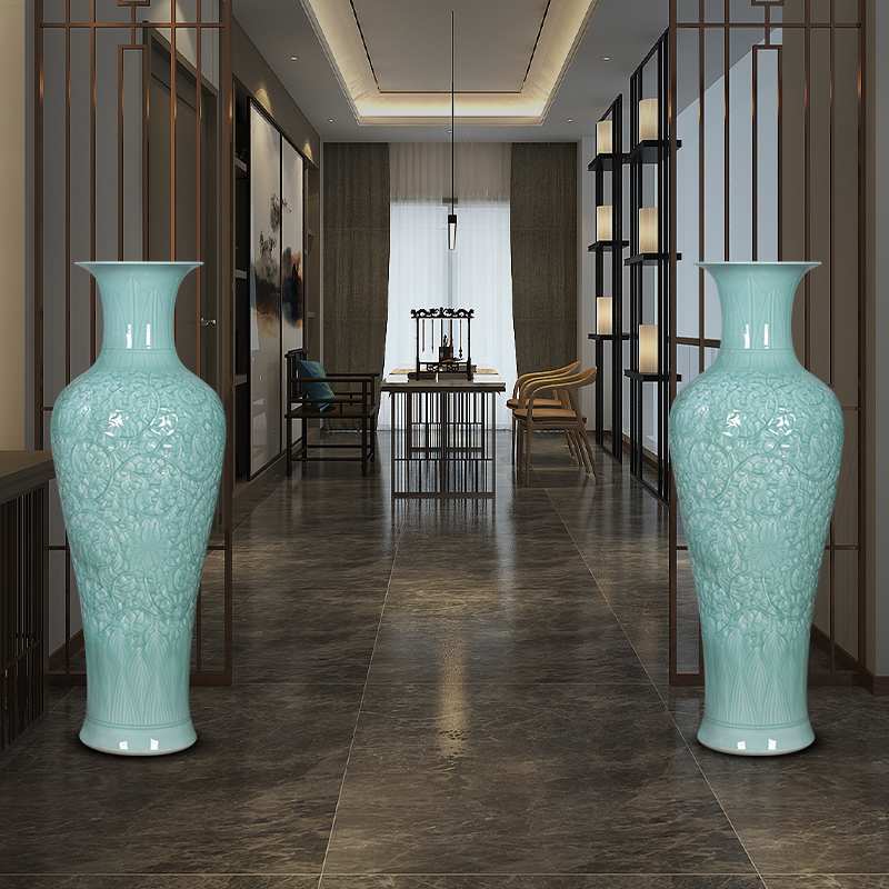 Jingdezhen landing big vase furnishing articles large hand - carved green glazed pottery, porcelain home sitting room hotel decoration