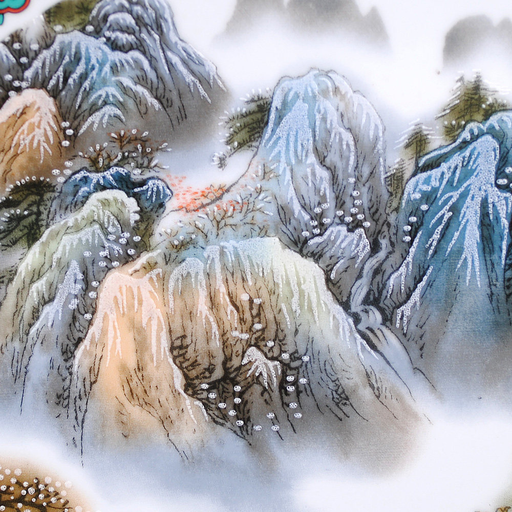 40厘米 粉彩山水画陶瓷装饰盘子 坐盘瓷盘花盘 现代时尚家饰摆设
