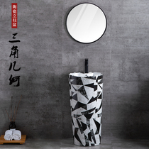 Black and white column basin Nordic washbasin Column washbasin Balcony outdoor sink Floor-to-ceiling one-piece basin