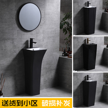 Matt black small column basin Balcony wash basin Bathroom wash basin Ceramic basin One-piece floor-standing column basin