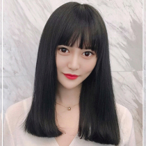 lisa wig female long hair comics Qi banghai full head cover type clavicle medium long straight hair all true natural real hair head cover