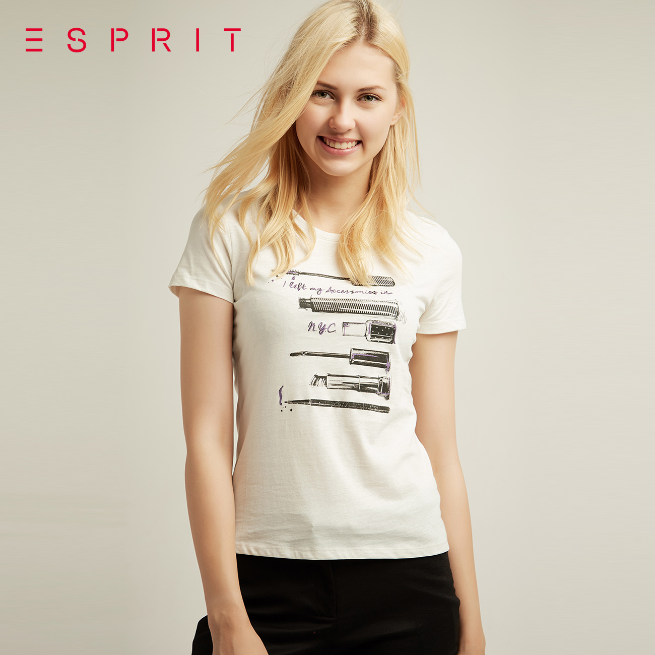 ESPRIT女士2016全棉基本款印花短袖T恤-086EE1K048产品展示图2