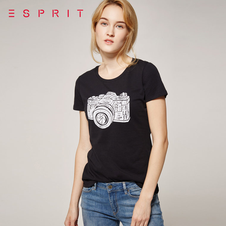 新品 ESPRIT女士时尚印花款短袖T恤-065EE1K055 吊牌价99