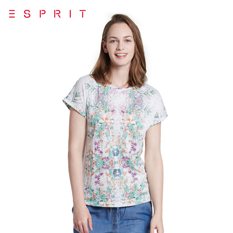 【折】ESPRIT EDC 女士印花款圆领短袖T恤-045CC1K011 吊牌价299