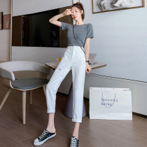 White jeans womens 2020 summer high waist loose hole straight tube wild radish thin ins Dad pants