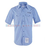 New Jun version of the United States Haijun blue short sleeve shirt denim cotton non-iron Korean version of slim body sweat absorption quick drying and breathable