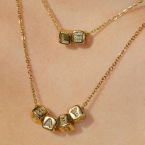 Wearring your name square dice letter necklace personality DIY custom hip hop couple pendant gilded