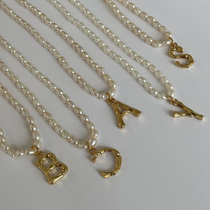 Freshwater rice pearl letter necklace ins retro simple personality bamboo pendant choker short European and American