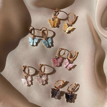 Wearring beautiful butterfly earrings 2020 New Tide Super fairy color round face thin earrings female ins tide