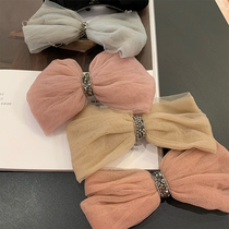 South Korea imported heavy gauze gorgeous heavy industry bow flash hairclip retro fairy edge clip rear clip spring clip