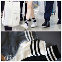 Korean national pattern three bars black and white womens socks womens socks sports cotton socks IU