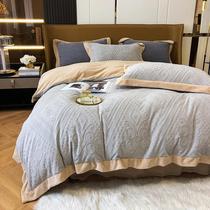 Eurostyle 8D solid carved milk suede 4 pieces of winter coral suede bed linen thickened baby suede warm bed supplies