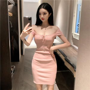 Early autumn 2020 suspender bow waist slim knit hip tight dress