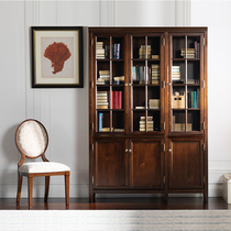 He Nian Meijia American all solid wood Meida bookshelf with door bookshelf combination full wall bookcase with glass multi-door bookcase