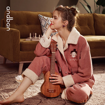 Anzhibian coral velvet pajamas womens autumn and winter plus velvet thickened warm suit composite velvet large size home clothes can be worn outside