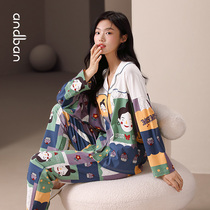Anzhipajamas female spring and autumn cotton long sleeve cartoon age-reducing cardigan home clothes cute large size suit can be worn outside