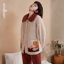 Anzhipajamas womens winter long sleeves thickened warm plus size home clothing color cartoon coral velvet suit can be worn outside