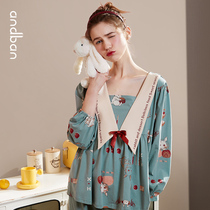 Anns companion Spring and Autumn new pajamas womens cotton long sleeves sweet and lovely can wear casual home clothes Spring Suit