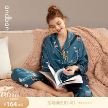  Anzhibian spring and autumn long-sleeved ice silk pajamas womens thin simulation silk sweet cartoon two-piece suit home clothes summer